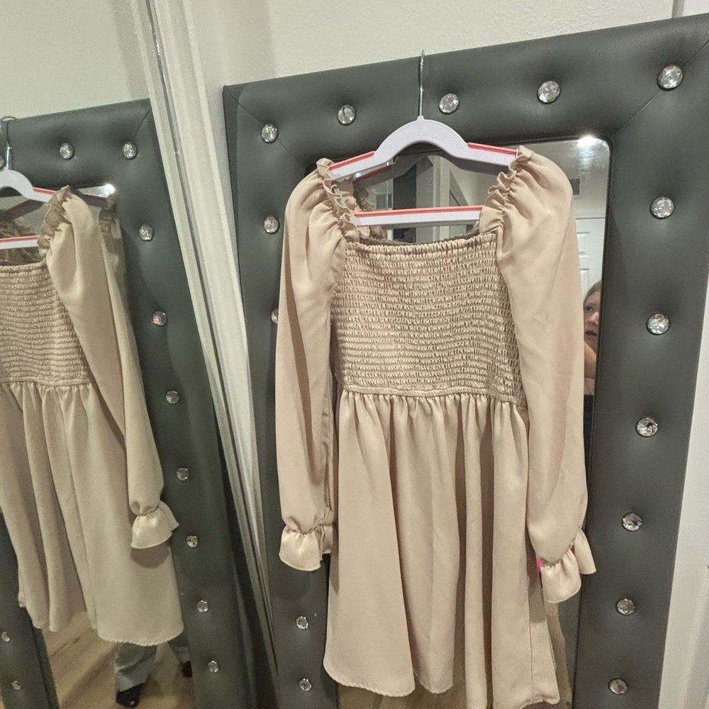 SHEIN Beige Kids Dress with Smocked Detail
